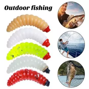 50 шт./пакет, мягкие приманки, имитирующие красноротого мучного червя, в форме личинки, рыболовные мягкие приманки, рыболовные снасти жёлтый