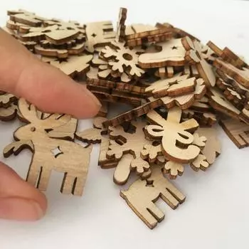 50 шт./пакет, Рождественская елка, деревянные украшения, мультяшная открытка, сделай сам, украшение для вечеринки, Санта-Клаус, снежинка, товары для домашнего рукоделия