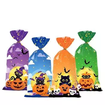 50 шт., пакеты для конфет на Хэллоуин, пластиковый пакет, печенье, печенье для детей, вечеринка на Хэллоуин, упаковка своими руками, подарочные принадлежности для декора
