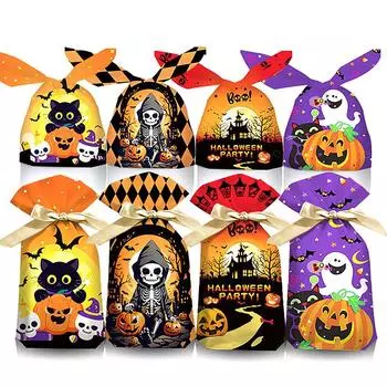 50 шт., пакеты для конфет на Хэллоуин, пластиковый пакет, печенье, печенье для детей, вечеринка на Хэллоуин, упаковка своими руками, подарочные принадлежности для декора