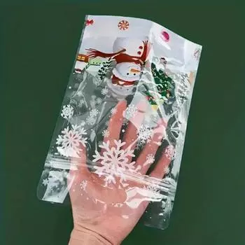 50 шт., пакеты для упаковки печенья в виде снеговика, подарочный пакет для конфет, закусок, рождественская елка, снежинка 2024, украшения для рождественской новогодней вечеринки 22.5x15.5cm