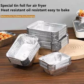 50 шт. Пищевая фольга для барбекю, прямоугольная, толстая, алюминиевая фольга, фритюрница, барбекю, одноразовая упаковочная коробка, бытовая бумага для выпечки 230ml 50pc