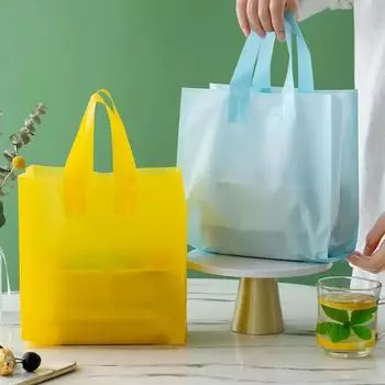 50 шт., пластиковая сумка для магазина одежды, упаковка для покупок, портативные цветные сумки для ресторанов быстрого питания с ручкой на вынос, белый карман 28x21x12cm белый