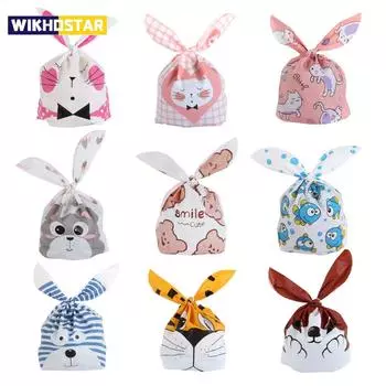 50 шт. Пластиковые пакеты для конфет, милые мультяшные пакеты с ушками кролика, печенье, закуски, выпечка, упаковка, детские подарки оптом Bear