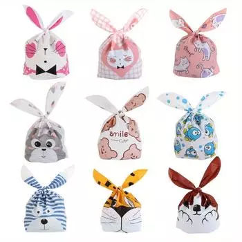 50 шт. Пластиковые пакеты для конфет, симпатичные картонные пакеты с ушками кролика, печенье, закуски, выпечка, упаковка, подарки