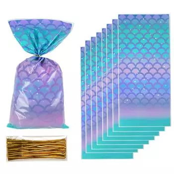 50 шт. Пластиковые подарочные пакеты «Хвост русалки», упаковочная сумка для конфет, печенья, сумка для угощений «Русалка», украшение для дня рождения девочки, вечеринки по случаю рождения ребенка 12.5x27.5cm