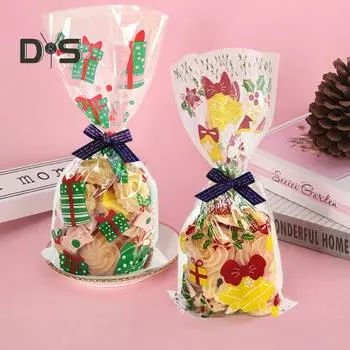 50 шт. пластиковые рождественские пакеты для конфет с прозрачной печатью креативные жиронепроницаемые легкие упаковочные пакеты