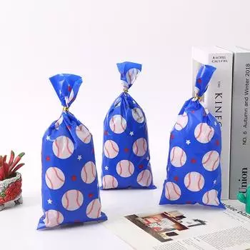 50 шт. плоская горловина теннисный бейсбольный узор конфетный мешок синий белый целлофановый скотч шоколадный бисквит подарочный пакет украшения на Хэллоуин 17.5x8