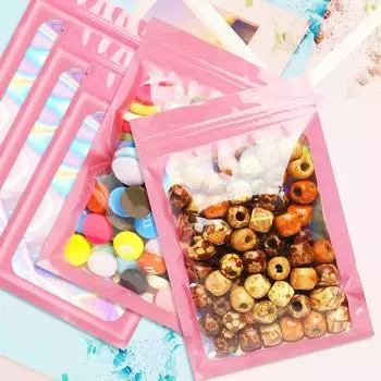 50 шт. плотных мешков из майлара с защитой от запаха, цветные лазерные пластиковые многоразовые пакеты с защитой от запаха, голографические пакеты с прозрачным окном 6x10cm белый