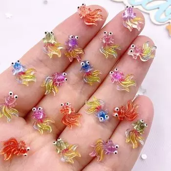 50 шт. Полимерные разноцветные фигурки золотых рыбок с блестками, плоские стразы-аппликации, DIY украшения для ногтей, аксессуары для скрапбукинга, поделки