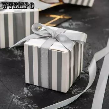 50 шт. полосок узор маленькая подарочная коробка оберточная картонная коробка с лентой подарочная упаковочная коробка для свадебных украшений день рождения и вечеринки принадлежности 50pcs золотой
