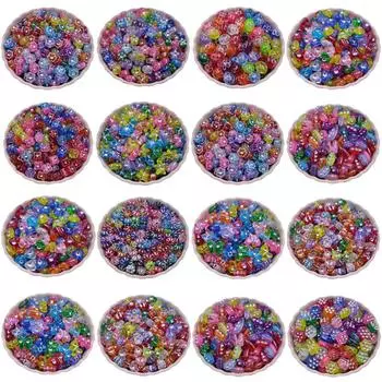 50 шт. популярные бусины в горошек с бриллиантами различных стилей, свободные бусины с цветком и звездой для изготовления ювелирных изделий, кулон для рукоделия 6# 50Pcs 9*5mm