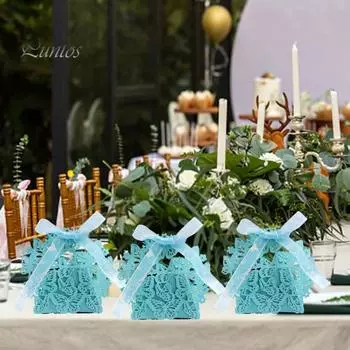 50 шт., привлекательная коробка для конфет с бантом, создающая атмосферу, свадебная упаковка для шоколадных конфет, праздничная поставка серебряный