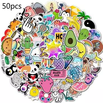 50 шт., простые мультяшные кавайные наклейки VSCO для девочек, водонепроницаемые наклейки для детских игрушек, наклейка на автомобиль своими руками 50pcs