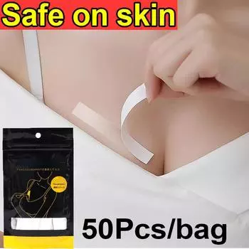 50 шт., противоскользящая невидимая безопасная лента для тела, клейкая ткань, двусторонние ленты, наклейка на кожу, безопасная полоска для бюстгальтера, прозрачная лента для нижнего белья one size