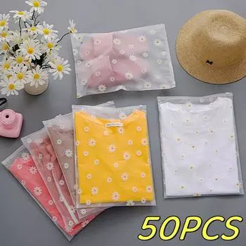 50 шт., прозрачная дорожная сумка для хранения с цветком маргаритки, водонепроницаемая сумка для хранения одежды, нижнего белья, косметичка 20 x 30 cm-50pcs