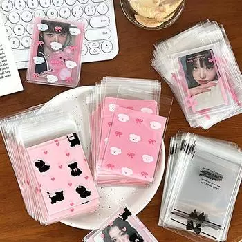 50 шт., прозрачная милая самоклеящаяся сумка из полипропилена, защитная сумка для хранения карточек