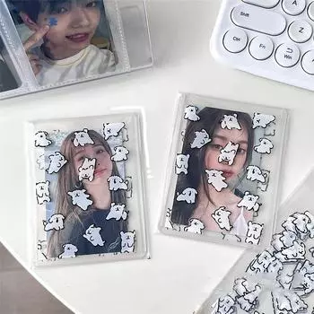 50 шт., прозрачная самоклеящаяся упаковка, сумка для хранения, держатель для фотокарточек с милой мультяшной собакой, защитная пленка для карт, защитная пленка для фото