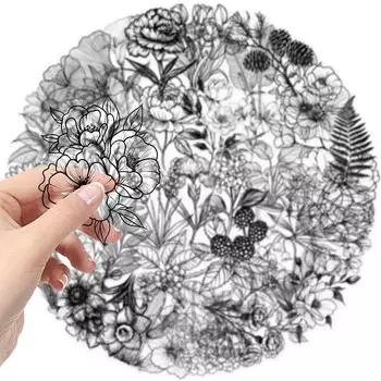50 шт. Прозрачные Черные Белые Винтажные Наклейки с Цветами и Растениями Декали Креативные Сделай Сам Ноутбук Скрапбукинг Украшение ПЭТ Наклейки onesize