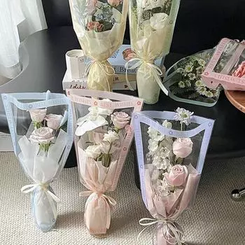 50 шт. Прозрачные цветочные упаковочные пакеты Романтические цветочные подарочные пакеты с розами Подарок на День святого Валентина розовый