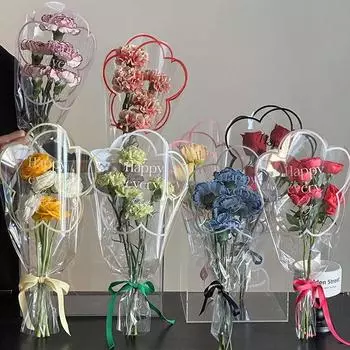 50 шт. Прозрачные пластиковые пакеты для упаковки цветов, оберточная бумага для букетов своими руками, флорист роза розовый