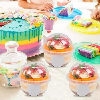 50 шт. прозрачные пластиковые стаканчики для десертов с куполообразными крышками, 250 мл, одноразовые стаканчики для торта для конфет, холодных напитков, фруктовых коктейлей, мороженого 50pcs