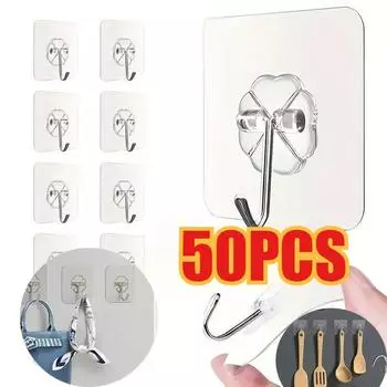 50 шт. прозрачные прочные самоклеящиеся крючки для настенных вешалок для дверей, крючки для присосок, тяжелые грузы, присоски для чашек для кухни и ванной комнаты 5PCS