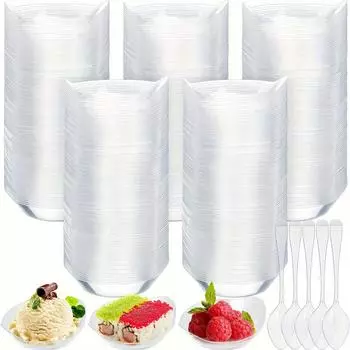 50 шт. прозрачных пластиковых мини-десертных тарелок, включая 50 ложек, одноразовые пластиковые подносы, тарелки для закусок, небольшие стаканчики для закусок и дегустации образцов 50pcs