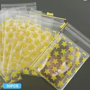 50 шт. прозрачный самоклеящийся пакет со звездами для печенья самозапечатывающийся упаковочный пакет