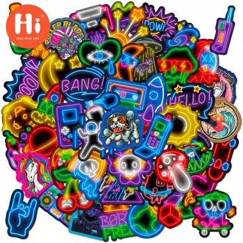 50 шт. ракетные неоновые крутые наклейки, трансграничные неоновые брендовые наклейки для багажа, бутылки с водой, чашки для воды, мотоциклетные наклейки