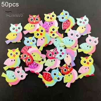 50 шт., разноцветная милая сова, дизайн, деревянная сумка с 2 отверстиями, аксессуары для шитья одежды разноцветный