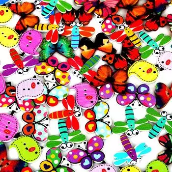 50 шт. разноцветные деревянные пуговицы, пуговицы для шитья в виде бабочек, декоративные пуговицы, поделки для скрапбукинга, аксессуары для одежды своими руками