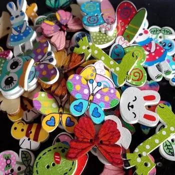 50 шт. разноцветные деревянные пуговицы с животными для шитья и поделок