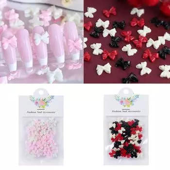 50 шт. разноцветных 3D-подвесок-бантов для ногтей с плоской задней частью из смолы, украшение для ногтей в виде банта, персонализируйте свой стиль ногтей 1