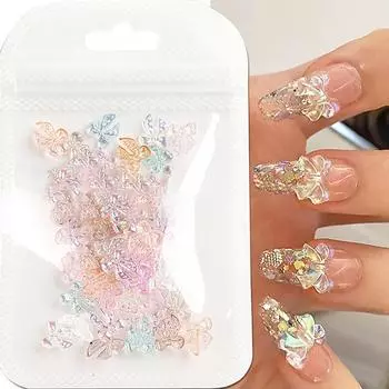 50 шт. разноцветных художественных 3D-аркиловых бантов для ногтей, маникюрные детали Aurora, аксессуары для ногтей, сверла для ногтей, украшения для ногтей
