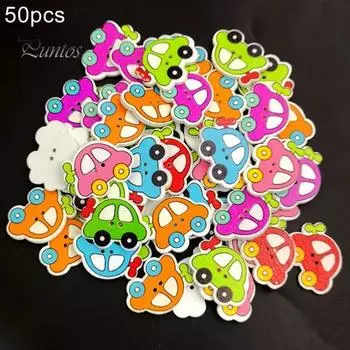 50 шт. разноцветный мультяшный автомобиль с вентилятором, деревянная кнопка, аксессуар для декора разноцветный