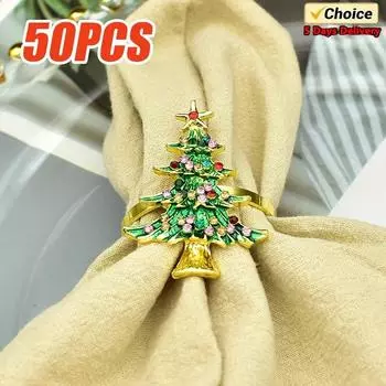 50 шт. Рождественская елка, пуговицы для ужина, рождественский роскошный западный ресторан, позолоченные рождественские зеленые пуговицы для салфеток, кольцо для салфеток