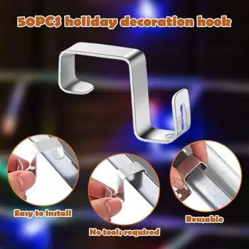 50 шт. рождественские крючки для водосточных желобов, устойчивые к коррозии, стойкие к атмосферным воздействиям, наружные световые зажимы 50pcs