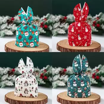 50 шт. Рождественские пакеты для конфет, пластиковые пакеты для конфет в виде кроличьих ушей, Санта-Клауса, снеговика, 2024, рождественские новогодние пакеты для упаковки печенья и подарков 2025 as picture