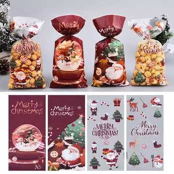 50 шт., рождественские пакеты для конфет с веревкой, целлофановый пакет для печенья, подарочный пакет, рождественский, новогодний декор, подарочный пакет для детей, товары для вечеринок 50pcs