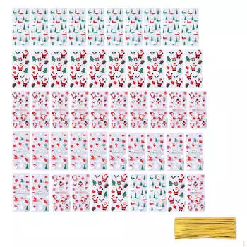 50 шт. Рождественские пакеты для сладостей, прозрачные пакеты для конфет, пакеты для сладостей, милый снежный домик