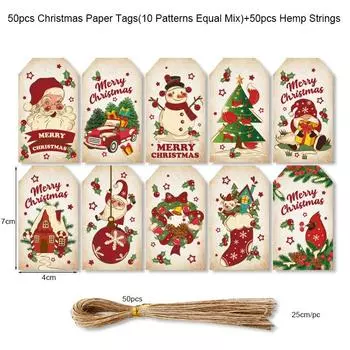 50 шт. Рождественские подарочные бирки бумажные этикетки DIY подарочная упаковка упаковочные материалы рождественские елочные подвесные украшения 2024 новогоднее украшение
