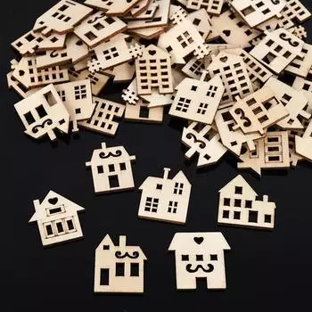 50 шт. Рождественский деревянный домик DIY Craft Xmas Tree Подвесные украшения Подвеска 2024 Рождественское украшение для дома Новый год Детский подарок