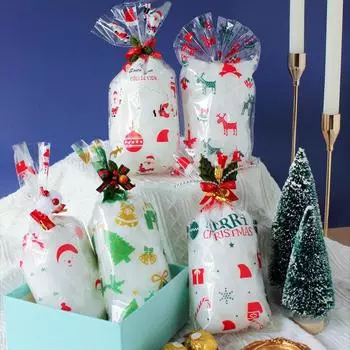 50 шт. Рождественский Санта-Клаус, детский упаковочный мешок для конфет, ручная работа, печенье для вечеринки, выпечка, новогодний целлофан, подарочные сувениры, ювелирные аксессуары Santa s Hat