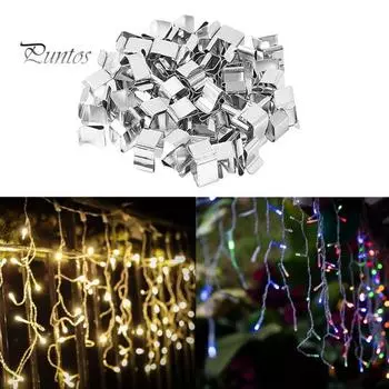 50 шт., рождественский сказочный светильник, зажим, сверхпрочная сталь, устойчивая к атмосферным воздействиям, простая в установке, открытый сад, небольшой декоративный красочный держатель лампы, вешалка серебряный