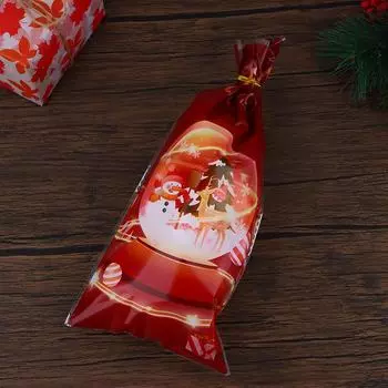 50 шт. Рождественский упаковочный пакет для конфет с лентами, печенье, выпечка, рождественские пластиковые пакеты, детские сувениры, упаковочные пакеты для вечеринок