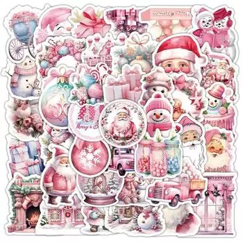 50 шт. розовая наклейка для журнала Санта-Клауса, мультяшное дерево, подарок, багаж, ноутбук, наклейка, сделай сам, декор, канцелярские наклейки, этикетки