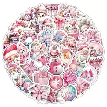 50 шт. розовая наклейка для журнала Санта-Клауса, мультяшное дерево, подарок, багаж, ноутбук, наклейка, сделай сам, декор, канцелярские наклейки, этикетки