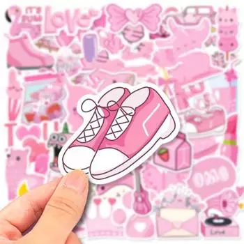 50 шт. розовые наклейки в стиле преппи для девочек, граффити, водонепроницаемые, устойчивые к выцветанию наклейки для скрапбукинга, ноутбуков, стенок ноутбуков розовый