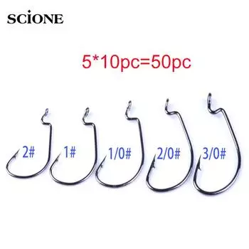 50 шт., рыболовные крючки, приманки в упаковке, черный, красный, набор кривошипных крючков, крючок для приманки, мягкий крючок для наживки, рыболовные инструменты 50pcs чёрный